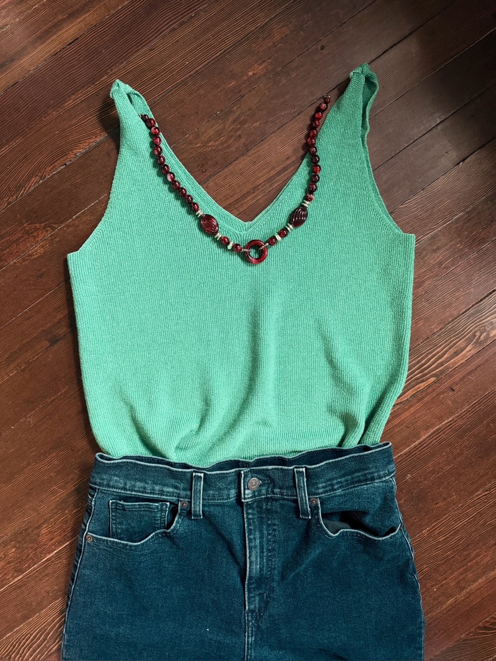 Ichi metallic green sleeveless top - L